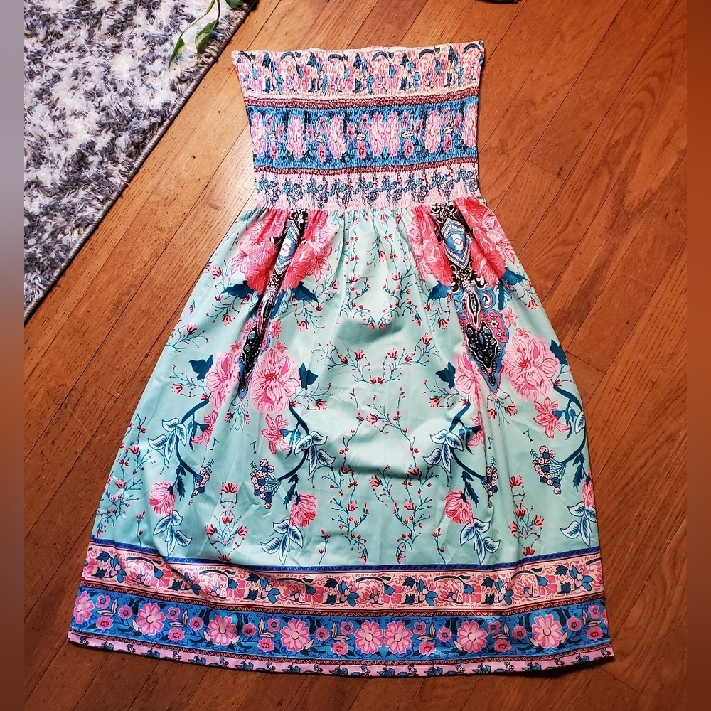 Boho Floral Mini Length Tube Dress
